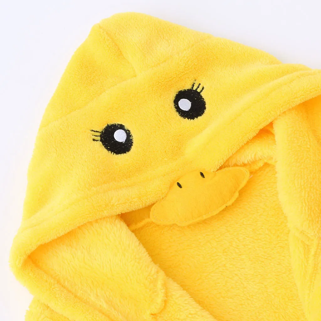 Newborn Baby Layette Boys Girls Baby Pajamas Cartoon Yellow Duck Style Flannel Bathrobes Hoodie Sleepwear Footwear Outfits 2Pcs