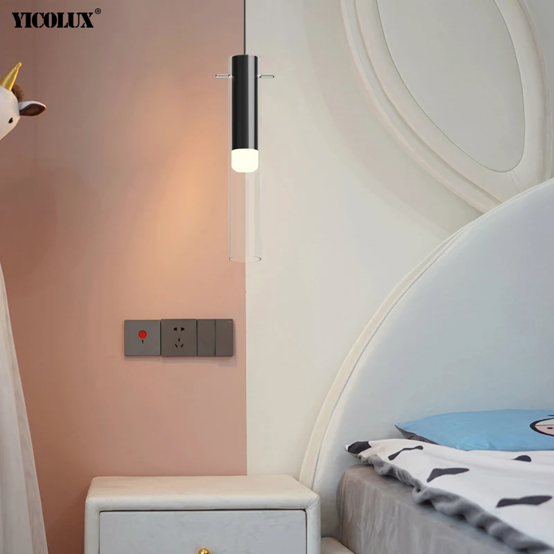 

6w Modern LED Bedside Chandeliers Lights Indoor Lighting For Bedroom Black Dining TableStudy Pendant Lamp AC90-260V