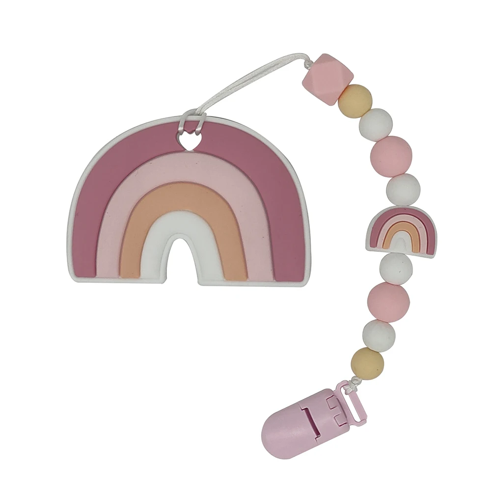 

Силиконовый Прорезыватель для зубов, цепочка для соски, зажим, силиконовый Прорезыватель для зубов, подарок для детей, радужные бусины, без ...