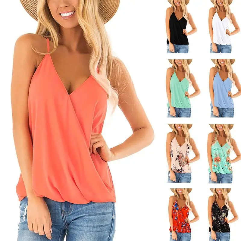 

Женская майка без рукавов, с цветочным принтом и V-образным вырезом