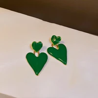 exaggeration irregular alloy love heart pendant earrings for women ladies green color enamel dangle earrings cool accessories