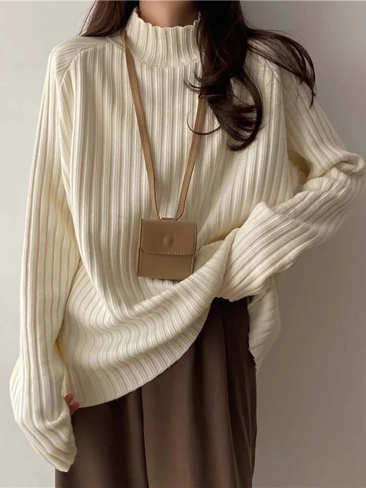 

Женский свободный свитер с высокой горловиной, нежный пуховик свободного покроя в Корейском стиле на осень и зиму, плотное вязаное внутренн...