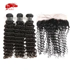 Ali Queen Hair перуанские человеческие волосы Remy с глубокой волной, 34 пряди с 13x4 кружевом, передние искусственные пряди с застежкой