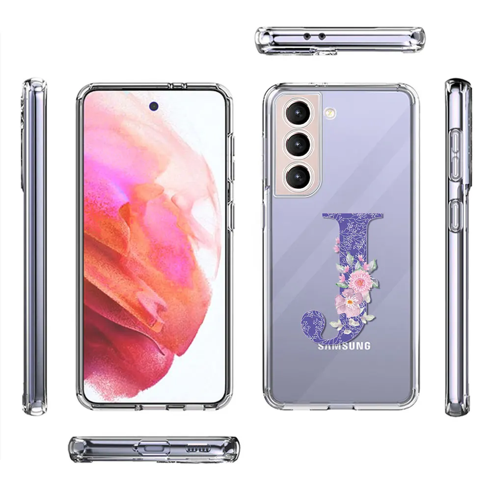 

Custom Name Letter Flowers Marble Case For Samsung Galaxy S21 S20 FE S10 S9 Plus Transparent Phone Note 20 Ultra 9 10 Lite Coque