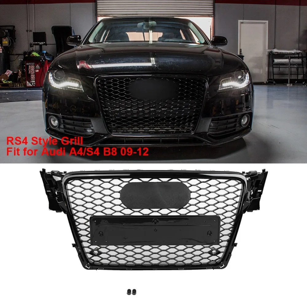 For RS4 Style 1 Set Black ABS Radiator Chrome Front Sport Hex Mesh Hood Grill Gloss Audi A4S4 B8 2009 2010 2011 2012 | Автомобили и