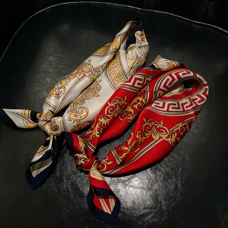 

53*53cm New Silk Scarf Ladies Small Square Satin Tie Band Bag Neck Decoration Headband Scarf Present for Colleagues Classmates