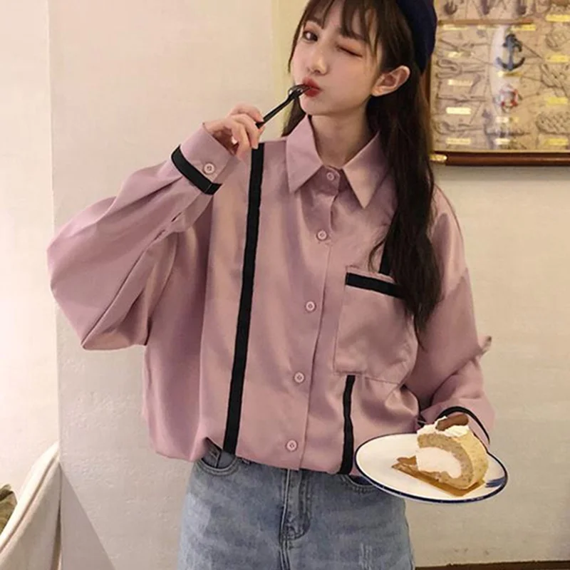 Модные женские блузки с длинным рукавом и отложным воротником милая рубашка