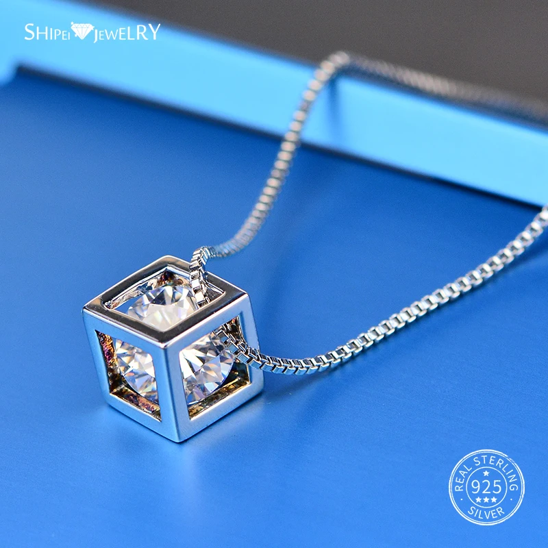 Женское Ожерелье с кулоном из серебра 925 пробы муассанитом|Ожерелья| |