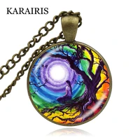karairis tree of life evening chakra meditation necklace handmade chakra jewelry glass cabochon pendant chain sweater necklaces