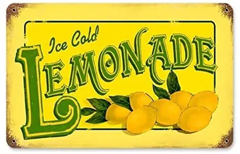 

Vintage Ice Cold Lemonade Tin Sign Metal Food and Drink Signs Metal Poster Wall Plaque Indoor Wall Panel