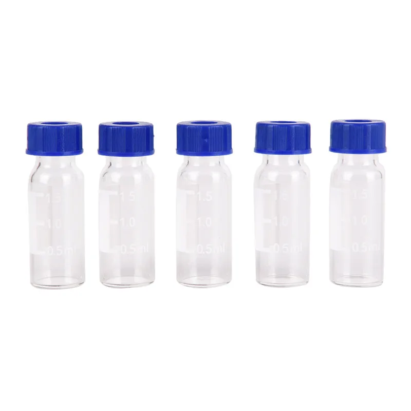 

5Pc 2ml Lid Graduated Round Glass Reagent Bottle Blue Screw Cap Screw On Cover Graduation Sample Vials Transparent