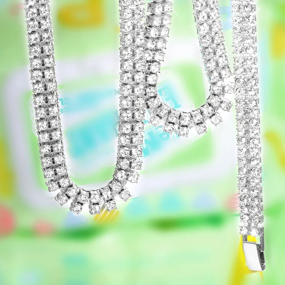 Ожерелье унисекс из двух рядов теннисная цепь в стиле хип-хоп золотистое