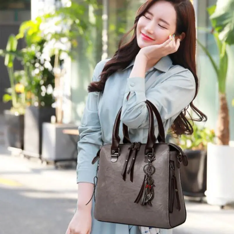 

Four sets wax oil pu leather bag ladies handbags women handbag designer handbag tasse lhigh quality woman bag famous sac a main