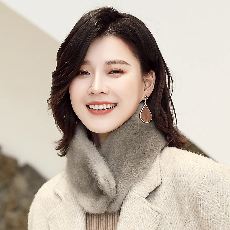 Lantafe шарф женский короткий натуральный мех норки из цельного меха зимние женские