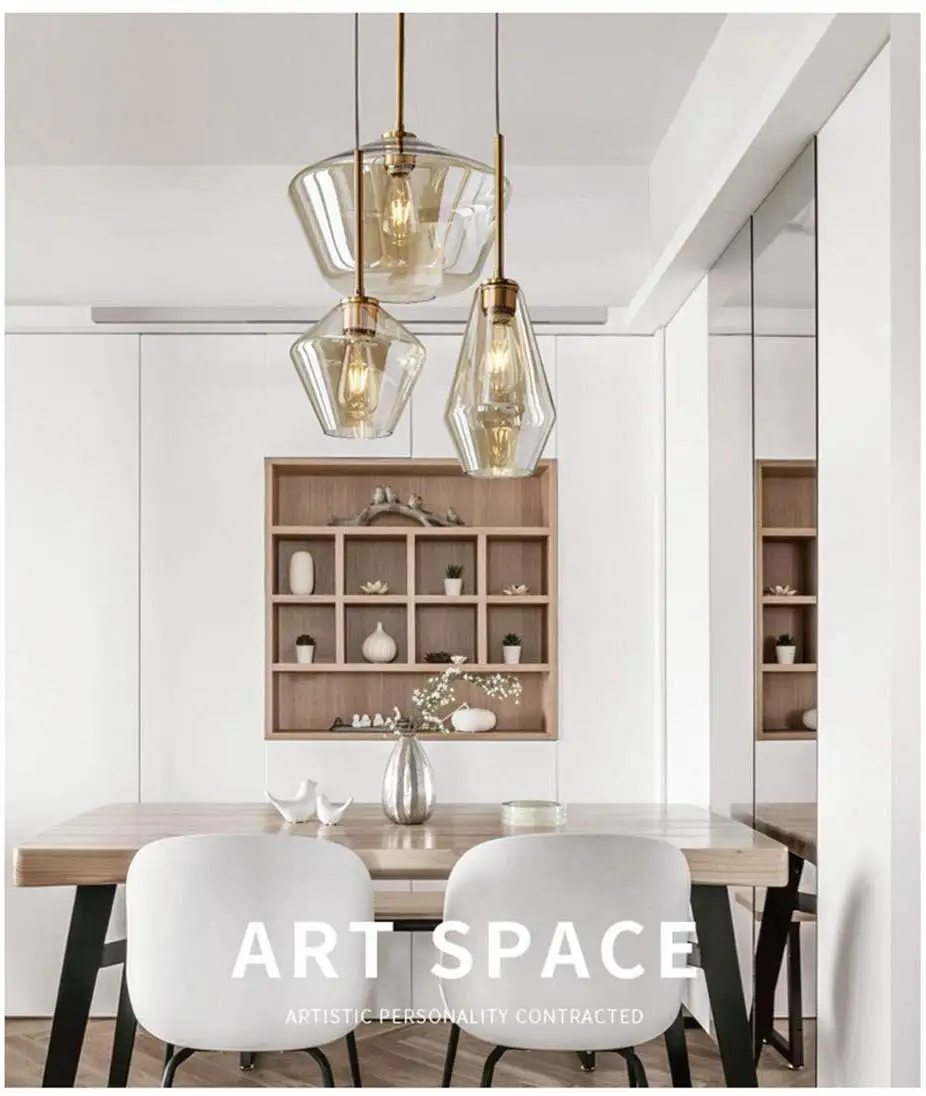 Винтажный подвесной потолочный светильник с 3 стеклянными абажурами коньяк