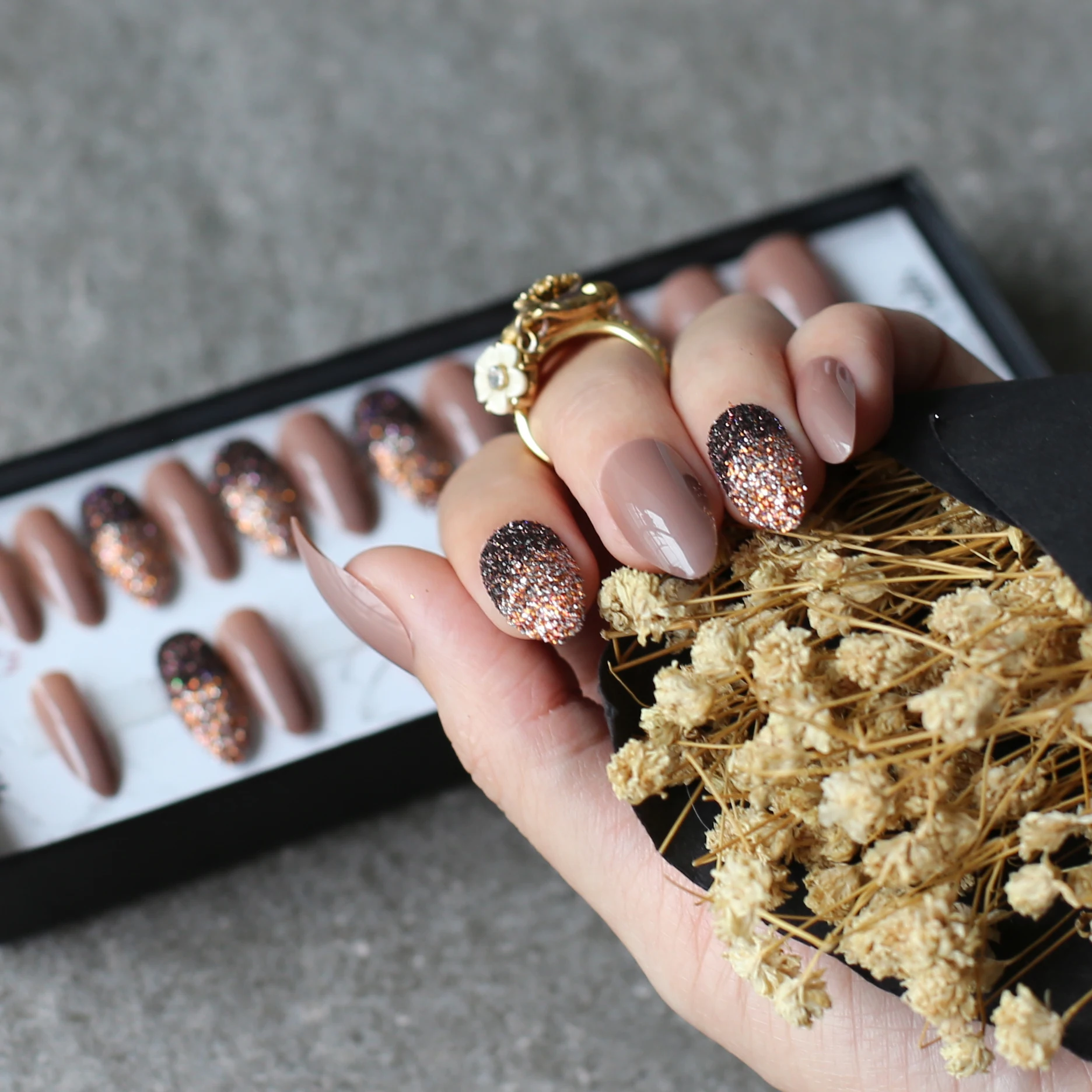 Блестящие накладные ногти на шпильке красные Омбре градиентные синий полный