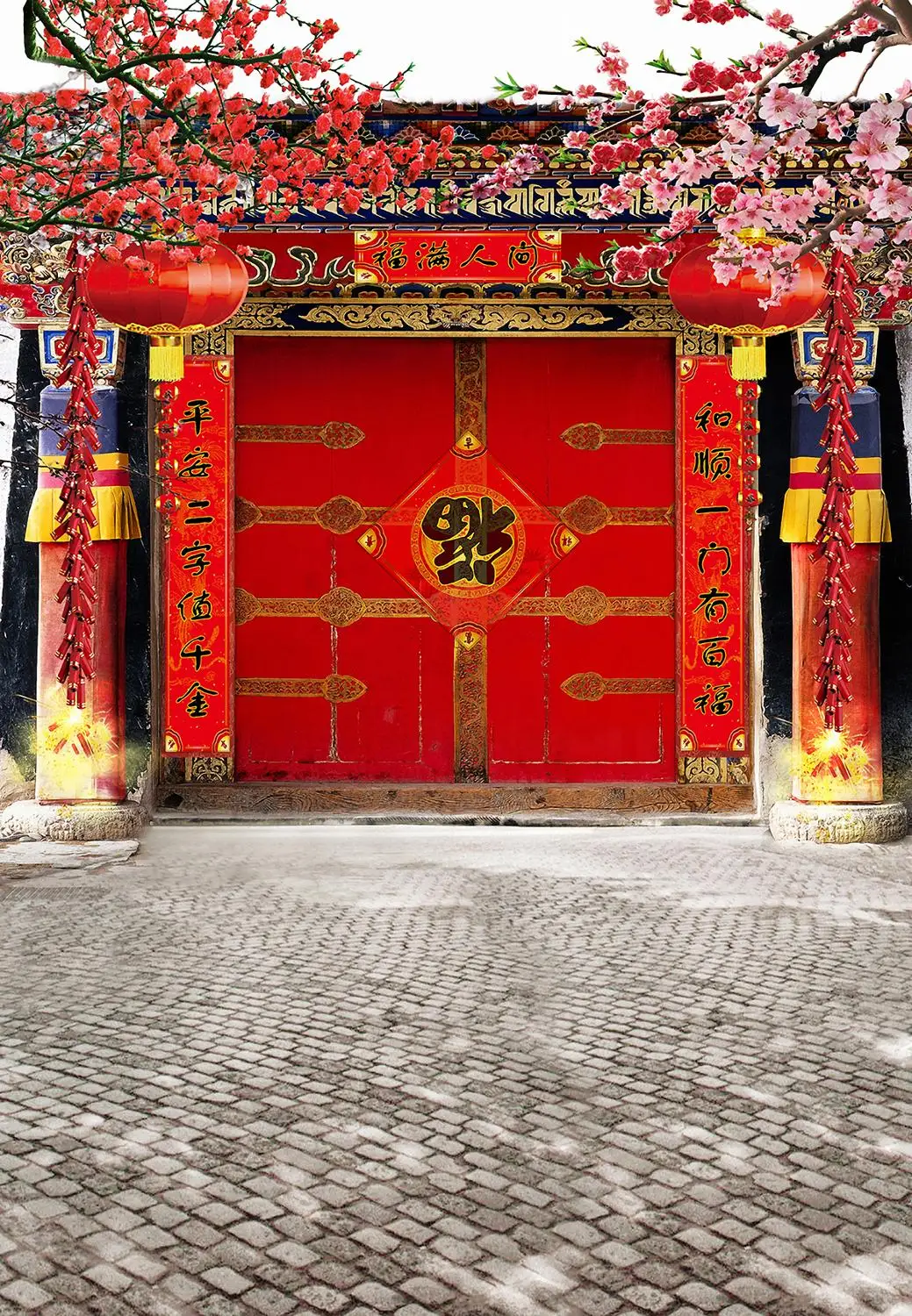 

Photography background Chinese style classic wedding door photo studio new year wood flower backdrop photocall photophone studio