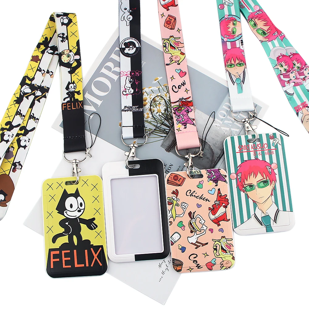 

JY286 Anime Lanyard Cartoon Cat Cow Chicken Credit Card ID Holder Badge Bus Business Card Cover Badge For Lovers