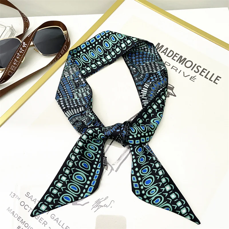 Роскошный брендовый зеленый шарф-сумка женские шелковые узкие шарфы из