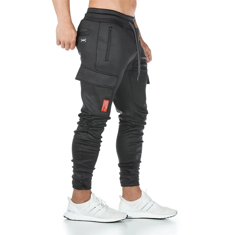 

2021 new Men's fashion knitting fitness sweatpants outdoor gym running training slacks multi-pocket jogging squats cargo pants