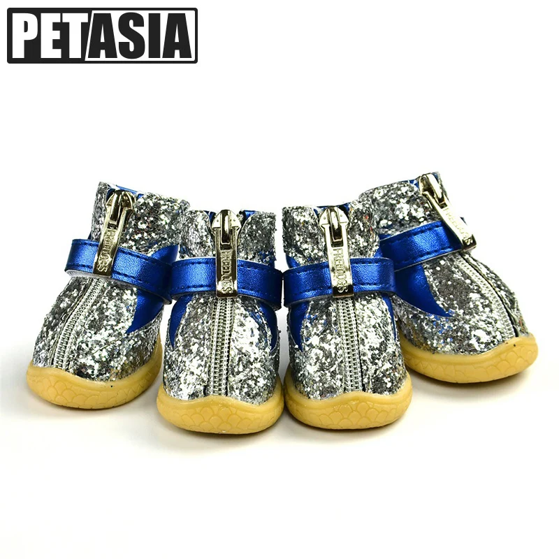 

Зимняя обувь для собак, блестящие Светоотражающие ботинки, теплые Регулируемые нескользящие ботинки 4 шт./компл. XS XL, обувь для маленьких и с...