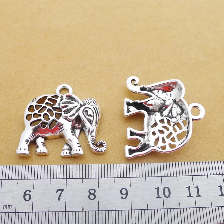 

LY149 27*28mm 4.2G Alloy Hollow out Elephant antique Silver Ornament Accessories DIY charm Pendant 50 Pcs/Bag