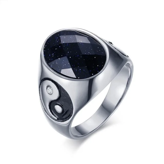 Мужские овальные тигровый глаз коричневые камни с Инь Ян перстень из нержавеющей