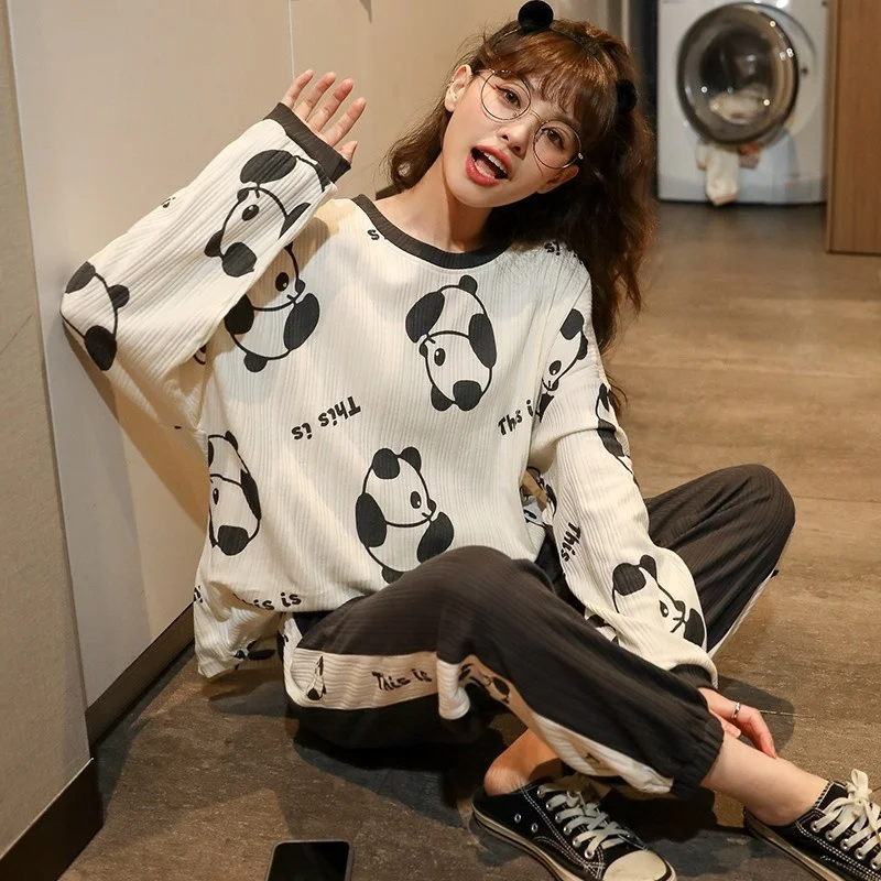 

W Pajamas female autumn cotton long sleeve spring pajama sets autumn female student cartoon outer wear suit lovely home clothes
