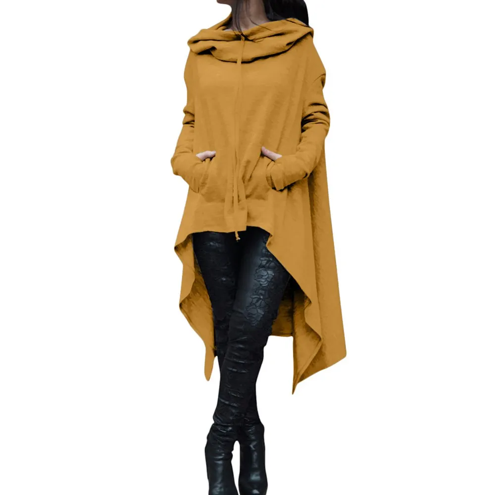 YELLOW Необычные толстовки, одноцветные, модные, большие, толстовки, толстовка, женская, свободная, с капюшоном, пуловер, верхняя одежда, пальто - Цвет: YELLOW