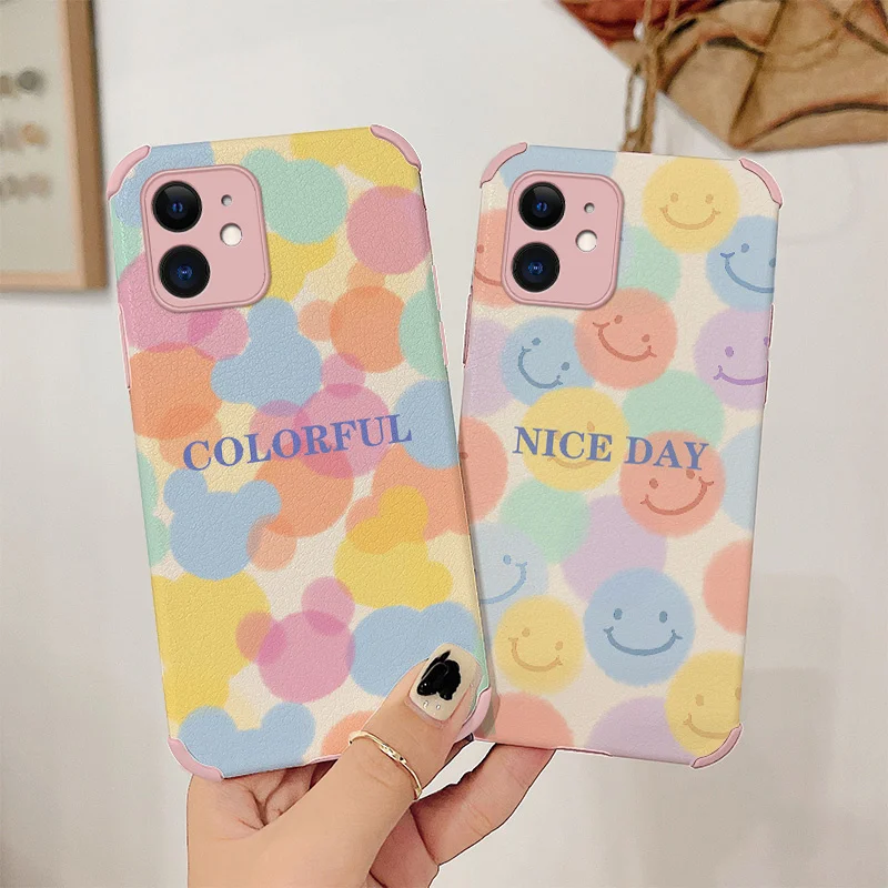 

For iPhone 11 12 Pro Max Mini Pro Case Colorful Smiley PU Leather Cover iPhone Max X XR XS MAX SE2020 8 7 6 6S Plus Phone Case