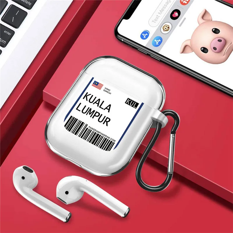 

Luxury Air tickets For Airpods 2&1 Bluetooth Headset Case INS Label Bar Code US City Letter Earphone Clear Soft Silicone Covers