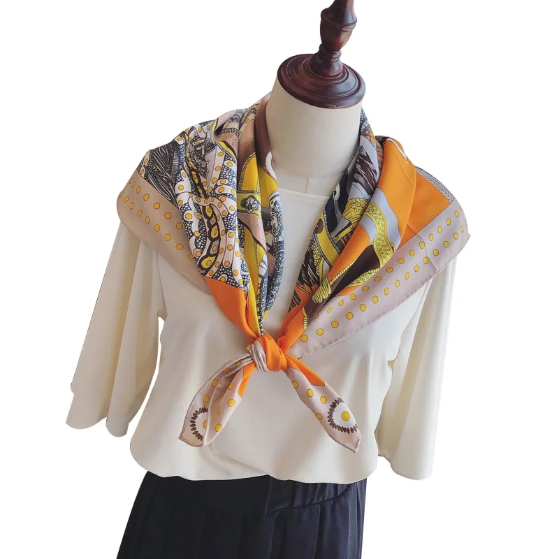 

Silk Scarves Women Foulard 90*90cm Square Head Scarf Ladies Shawl Wrap Muffler Pareo Bandanna Female Chiffon Hijab Poncho Wool