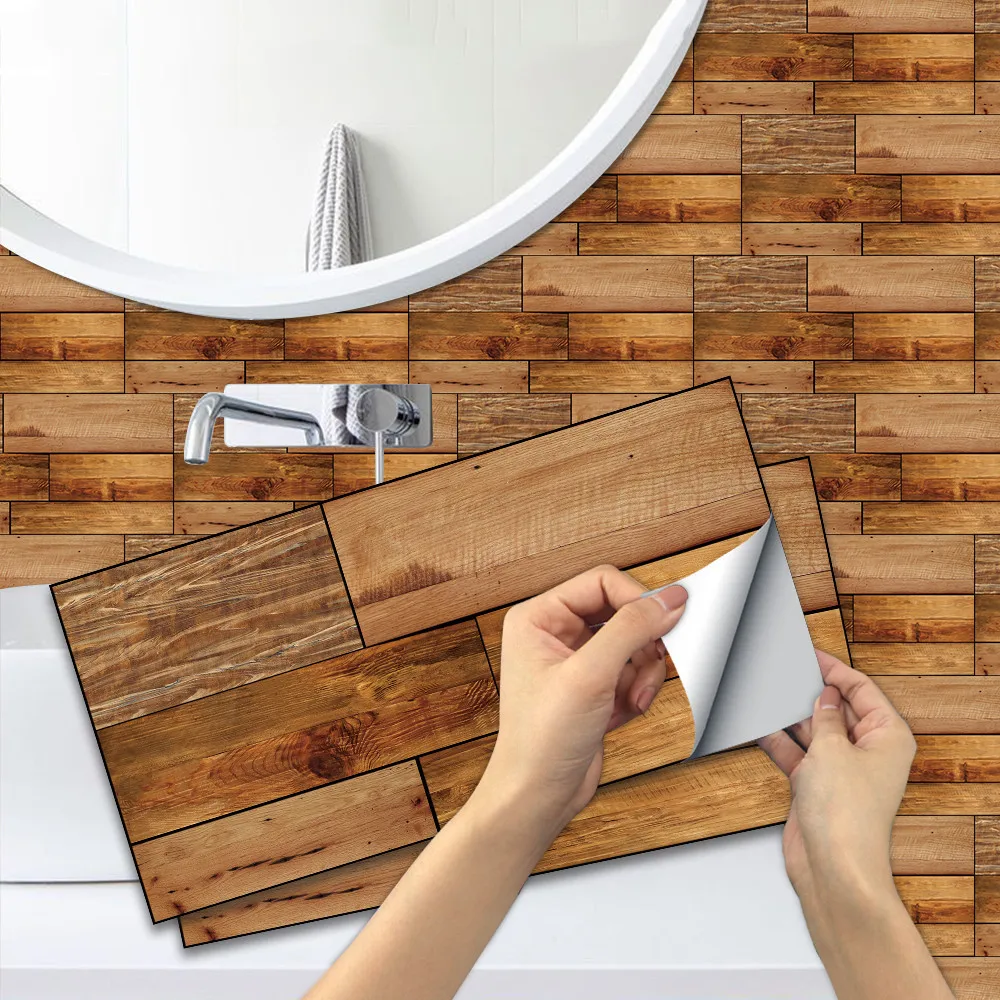 wood grain matte tile self adhesive pvc wall sticker kitchen bathroom veranda floor wc waterproof home decor art mural wallpaper free global shipping