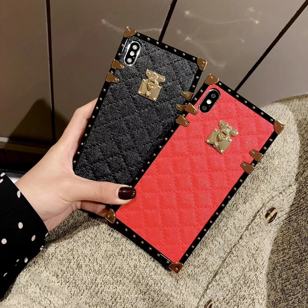 Мягкий кожаный чехол из овчины для iPhone 11 12 Pro X Xr Xs Max 8 7 6 Plus квадратный клетчатый