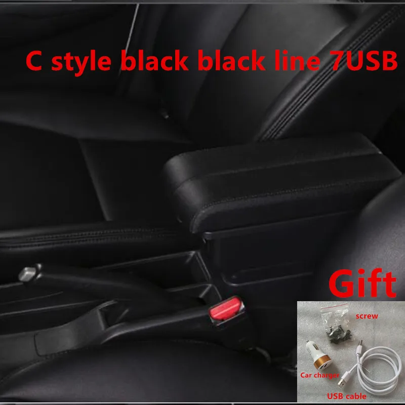 C black black line For Nissan Note armrest box USB Charging heighten Double layer - Название цвета: C black black line