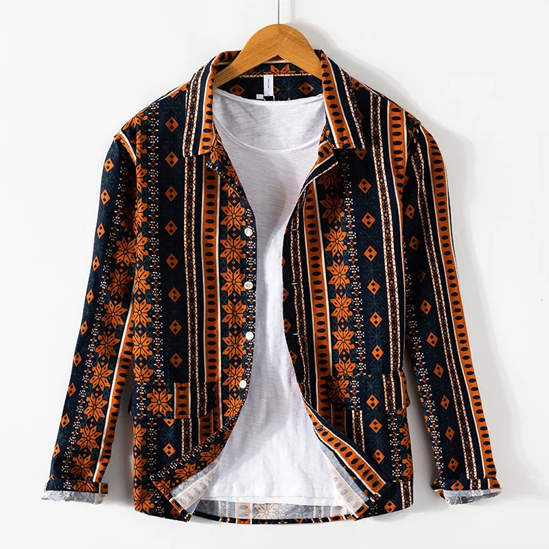 Мужская Повседневная рубашка с длинным рукавом цветочным принтом | одежда