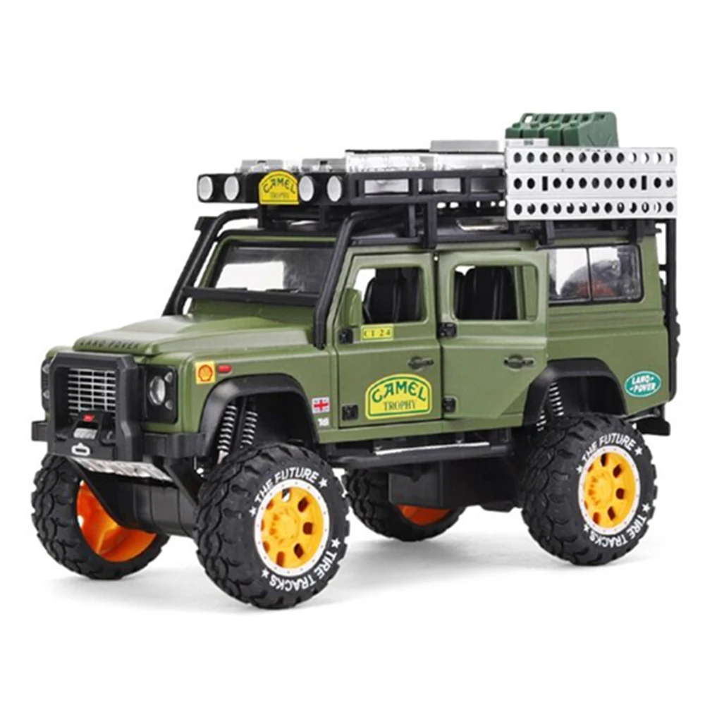 1:28 Land Rover Defender Camel Cross страна сплав модель автомобиля Модель игрушки звук и свет игрушка с инерционным механизмом автомобиль для игрушки мальчик подарок ребенку