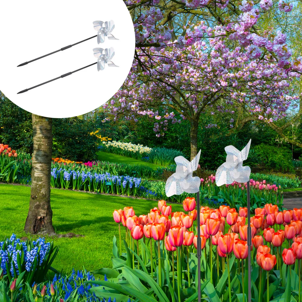 

2PCS Bird Repeller Tool Garden Pinwheel Yard Wind Decoration (Silver)