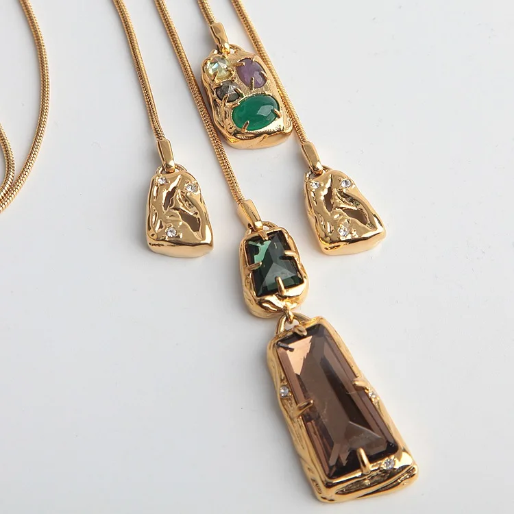 

Inlaid irregular geometric gem Multi pendant Pendant snake chain double layer fashion necklace