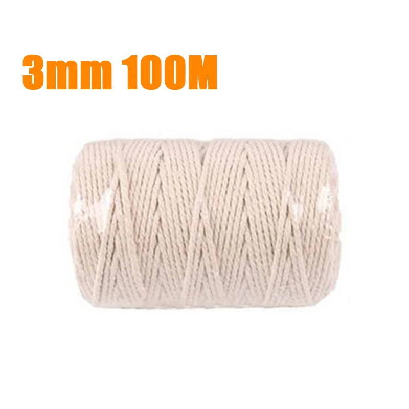 100/200 м длинный бежевый хлопок скрученный шнур макраме Ремесленная веревка
