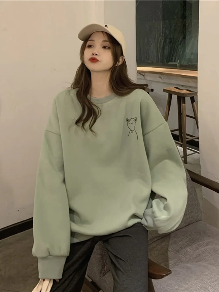 Осенние корейские толстовки большого размера 2021 Новинка Свободный пуловер с