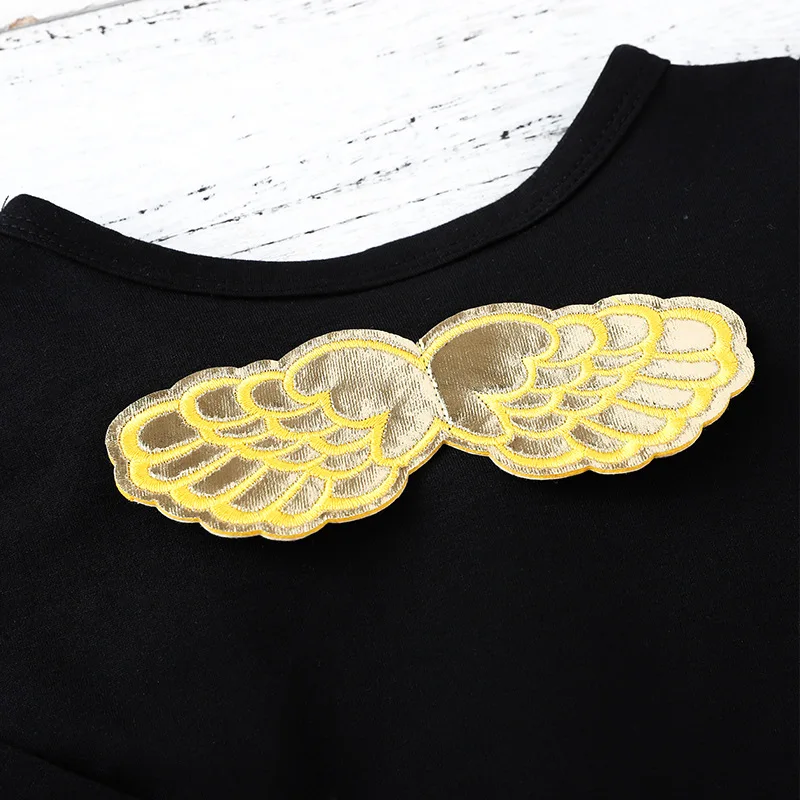 Милый черный Детский комбинезон с крыльями ангела для малышей длинными рукавами