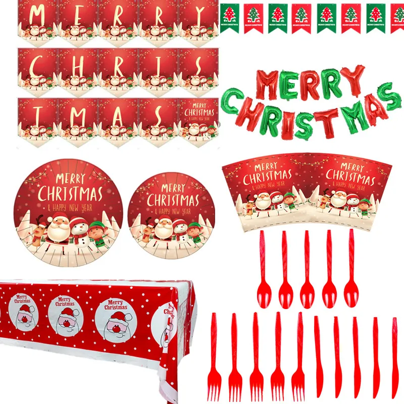 Рождественские бумажные стаканчики с рисунком деда мороза тарелки скатерти