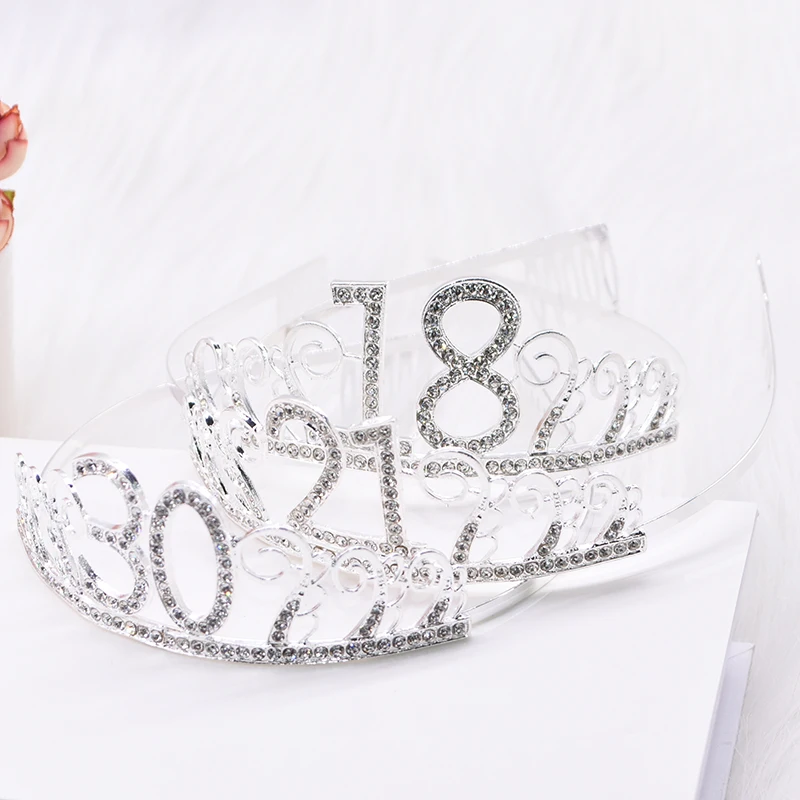 Women Birthday Crown 30th 40th Glitter Crystal Hat For Adult Anniversary Party Prom Diadem Hair Accessories | Дом и сад