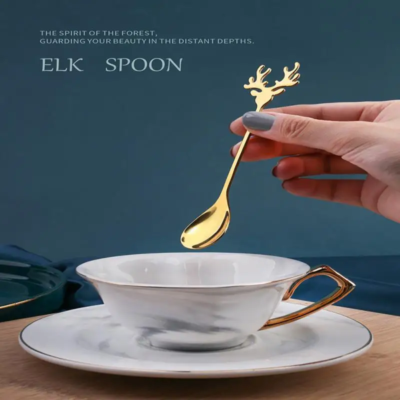

Elk Coffee Spoon Exquisite Milk Dessert Spoon Christmas Desktop Decorations Stainless Steel Teaspoon Home Kitchen Accessories