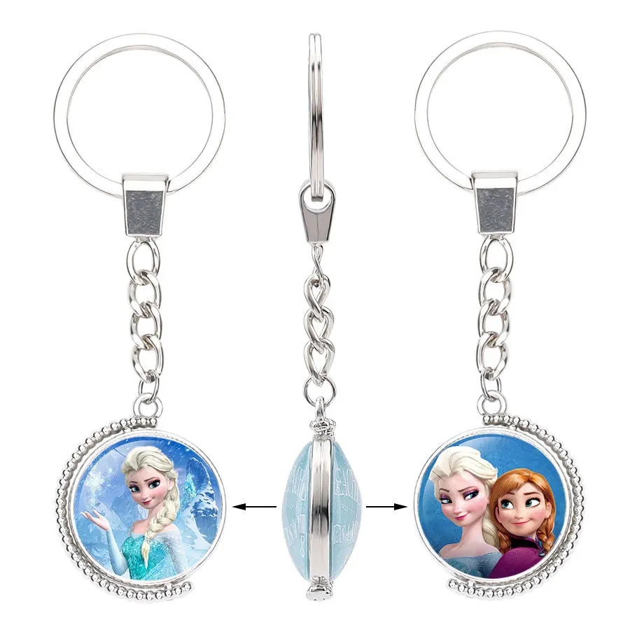 

Disney Hot Style Time Gem Metal Pendant Frozen Keychain Princess Series Double-Sided Glass Key Chain Wholesale Keyring