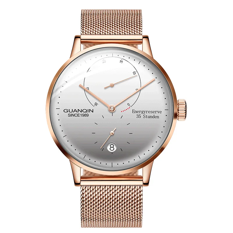 Часы GUANQIN из нержавеющей стали цвета розового золота автоматические