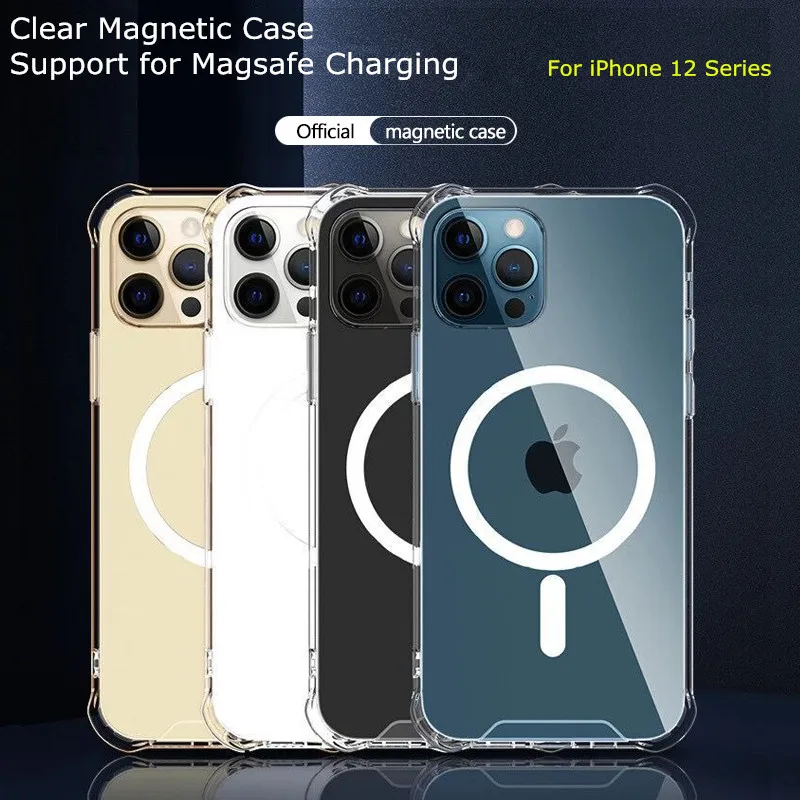

Magnetic Clear Case For iPhone 12 Pro Max 12 Mini Support For Magsafe Wireless Charger Luxury Transparent Back Cover