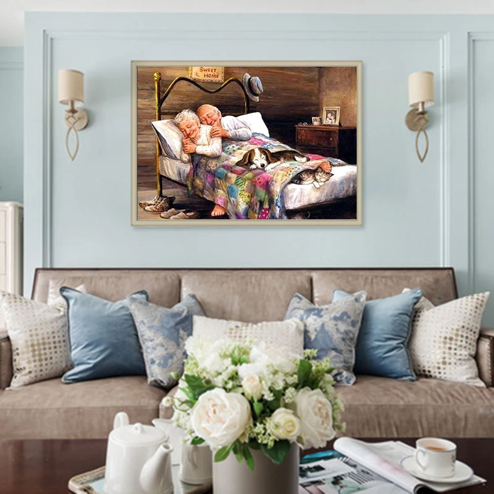 Huacan 5D DIY Diamond Painting Old Couple Full Square Rhinestone Portrait Diamond Embroidery Cross Stitch Mosaic Home Decor