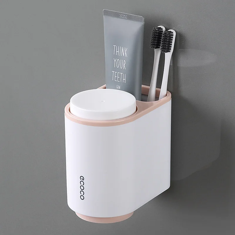 Two cup Pink ONEUP автоматический диспенсер для зубной пасты пылезащитный держатель для зубных щеток с чашками без гвоздей настенная полка аксессуары для ванной комнаты наборы - Цвет: Two cup Pink
